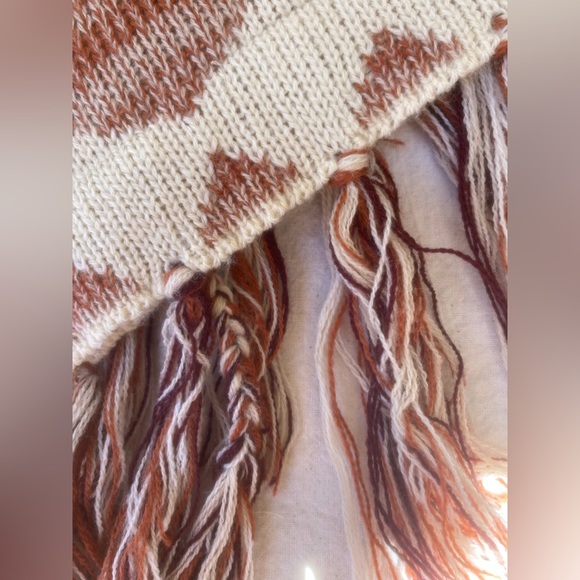 vintage earth tone fringed shawl poncho cape native design - Picture 12 of 15